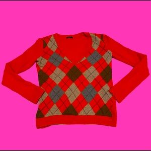 orange argyle cashmere J. Crew sweater, size: small